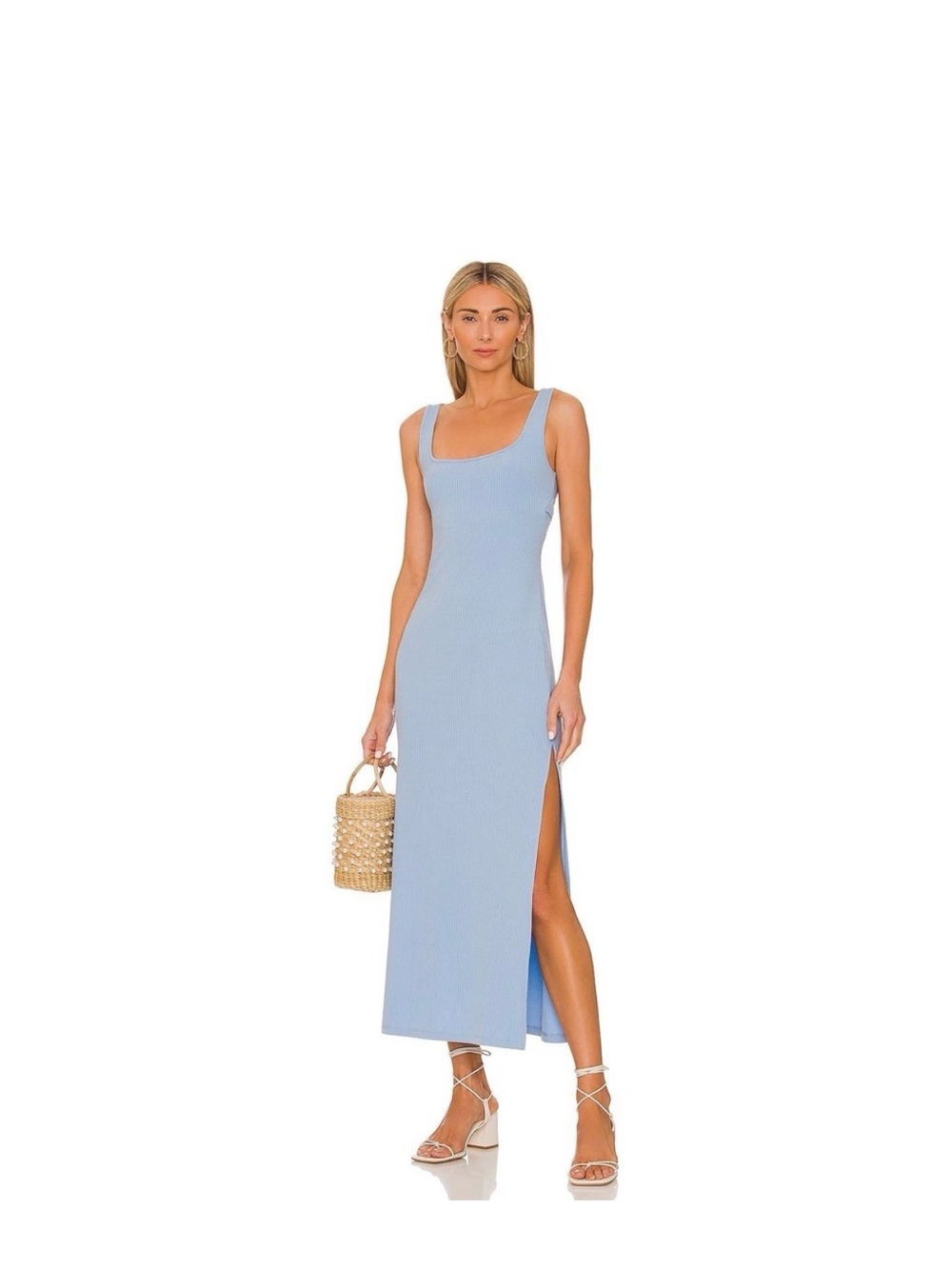 L*Space Mara Square Neck Light Blue Midi Dress with Side Slit